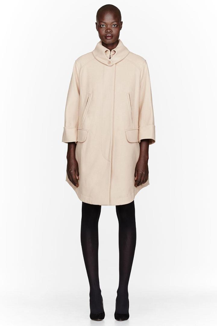 Carven Nude Beige A-line Camel Coat