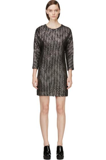 Jay Ahr Black And Silver Metallic Tweed Dress