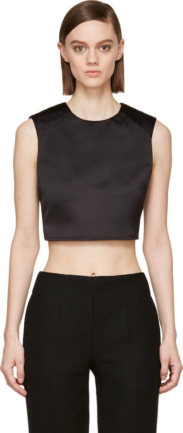 Mcq Alexander Mcqueen Black Satin Cropped Top