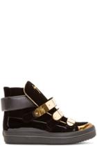 Giuseppe Zanotti Black Velvet Gold Buckle High-tops