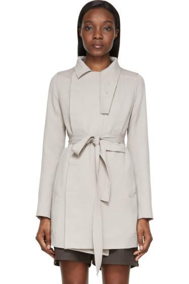Rick Owens Pearl Grey Wool Twill Classic Peatrench Coat