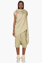 Rick Owens Green Crepe And Suede Sleeveless Toga Blouse