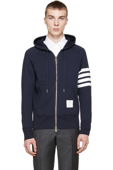 Thom Browne Navy Striped Zip-up Hoodie