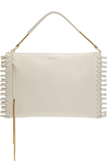 Lanvin White Leather Woven Fringe Clutch