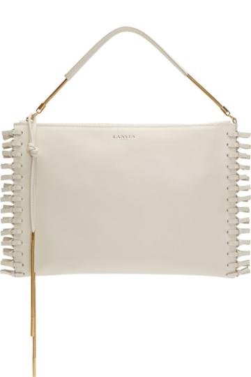 Lanvin White Leather Woven Fringe Clutch