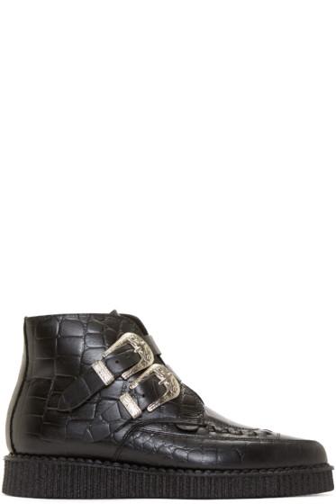 Underground Black Croc-embossed Bowie Creeper Boots