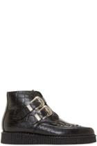 Underground Black Croc-embossed Bowie Creeper Boots