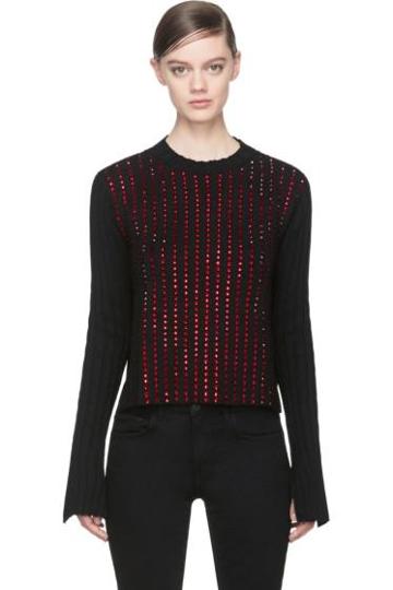 Anthony Vaccarello Black Cashmere Red Swarovski Studded Sweater