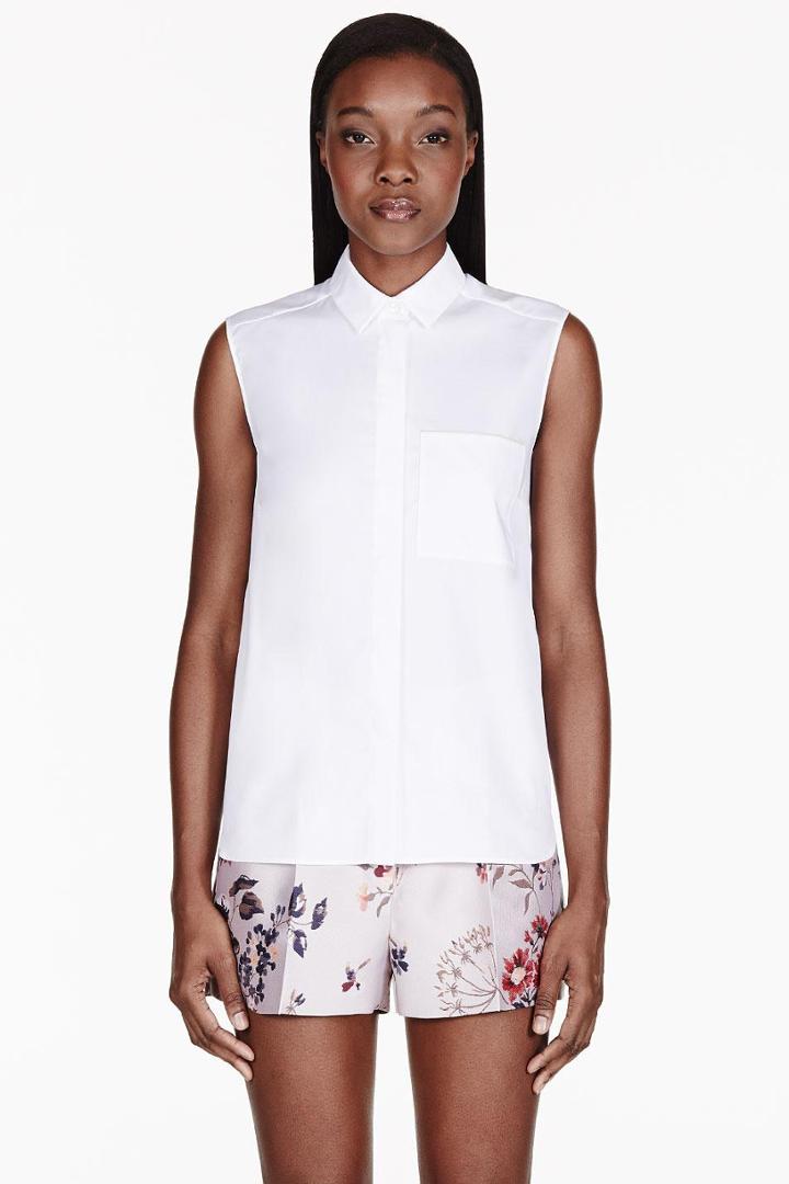 Stella Mccartney White Sleeveless Pocket Trim Blouse