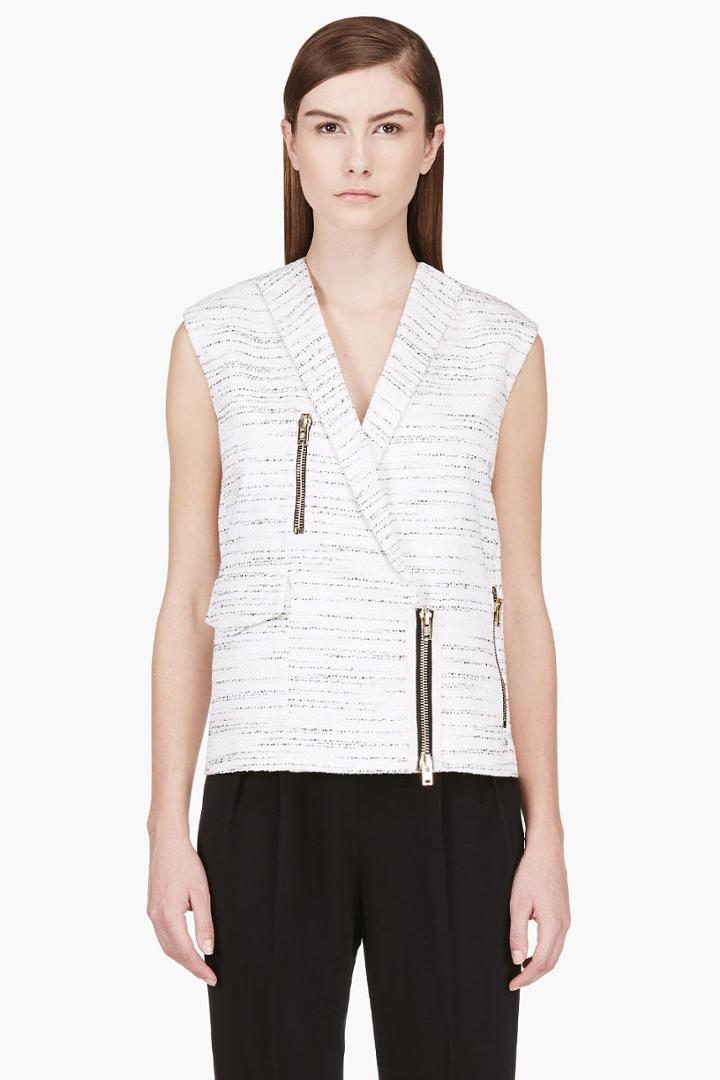 Giambattista Valli Black And Ivory Marled Double-breasted Biker Vest
