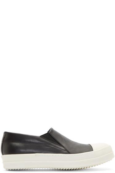 Rick Owens Black Leather Boat Sneakers