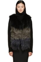 Meteo By Yves Salomon Tricolor Fur Knit Vest