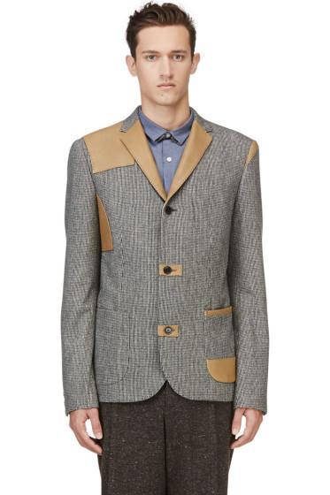 Kolor Black Houdstooth Leather-trimmed Blazer