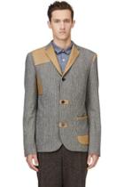 Kolor Black Houdstooth Leather-trimmed Blazer