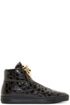 Versace Black Croc-embossed Medusa High-top Sneakers