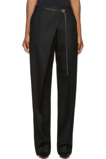 Calvin Klein Collection Black Wool And Leather Angled Aggy Trousers