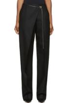 Calvin Klein Collection Black Wool And Leather Angled Aggy Trousers