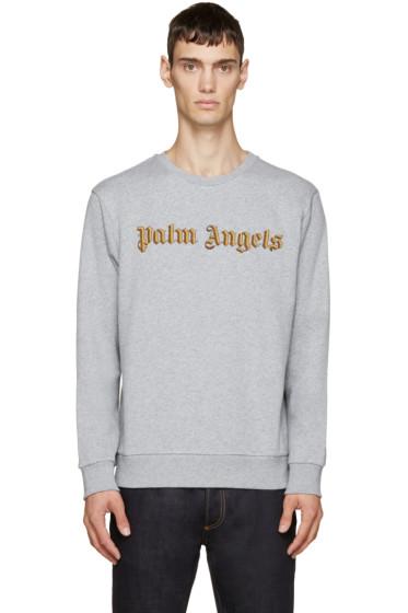 Palm Angels Grey Embroidered Logo Bullion Sweatshirt