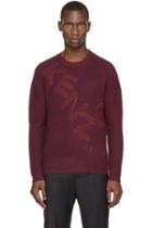 Kenzo Burgundy And Navy Knit Logo Sweater