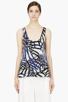 Proenza Schouler Blue And Black Waffle Chiffon Printed Tank Top
