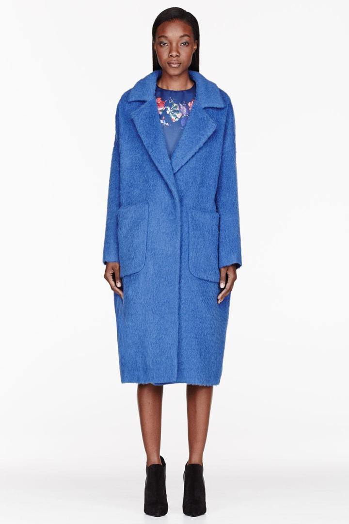 Msgm Blue Mohair Blend Coat