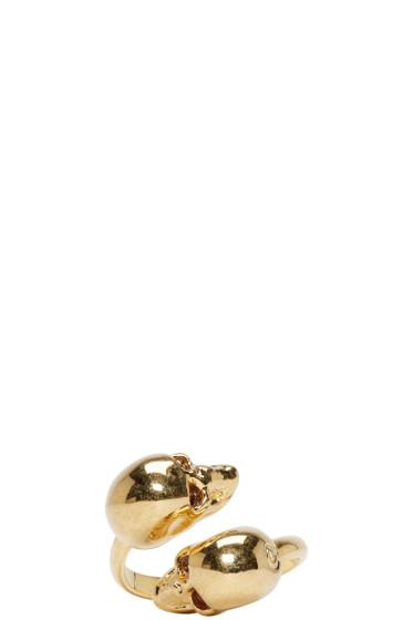 Alexander Mcqueen Gold Twin Skull Ring