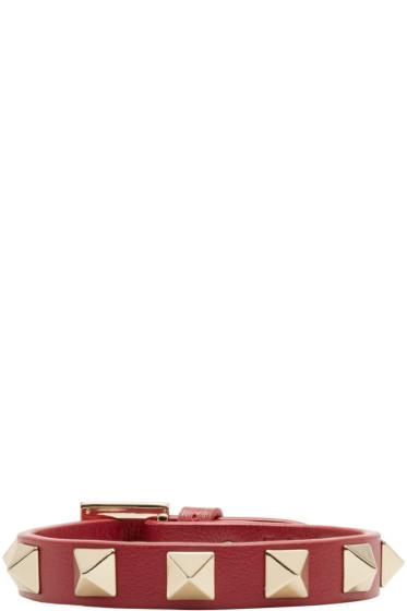 Valentino Red Leather Rockstud Bracelet