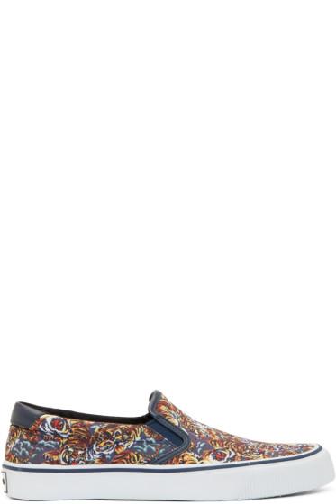 Kenzo Blue And Orange Flying Tiger Slip-on Sneakers