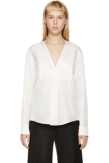 Jil Sander Ivory Silk V-neck Blouse