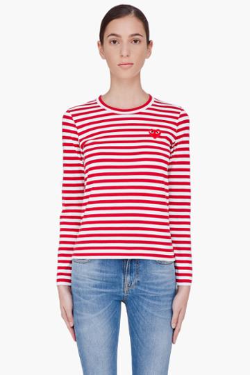 Comme Des Garons Play Red Striped Emblem T-shirt