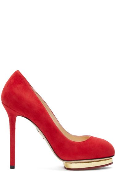 Charlotte Olympia Red And Gold Platform Dotty Pumps