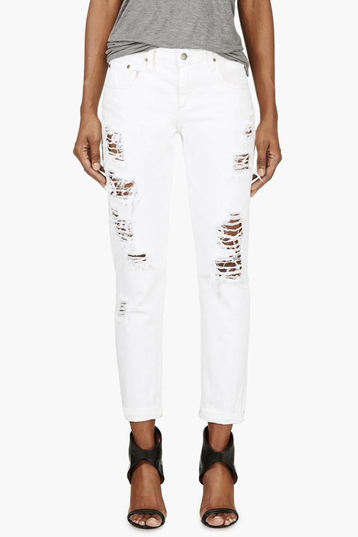 Nobody White Distressed Beau Jeans