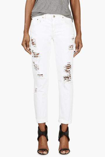 Nobody White Distressed Beau Jeans