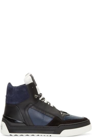 Fendi Navy Leather Tank High-top Sneakers