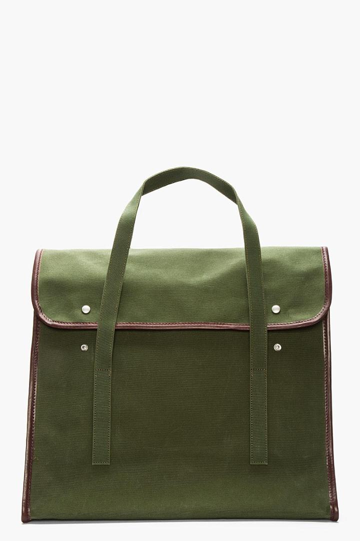 Comme Des Garons Shirt Green Leather-trimmed Canvas Tote