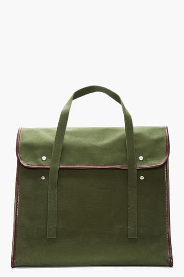 Comme Des Garons Shirt Green Leather-trimmed Canvas Tote