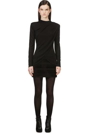 Balmain Black Drape Front Knit Sweater