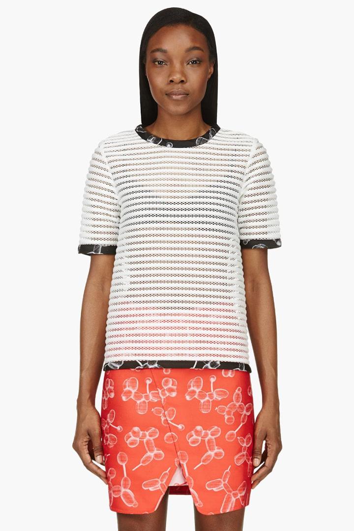 Ostwald Helgason White Ribbed Mesh Stripe T-shirt