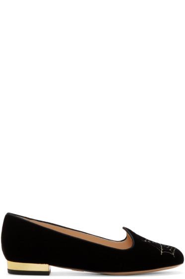 Charlotte Olympia Black Velvet Charlottes Web Flats