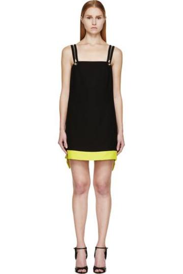 Versace Black And Lime Colorblock Zip Strap Dress