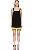 Versace Black And Lime Colorblock Zip Strap Dress