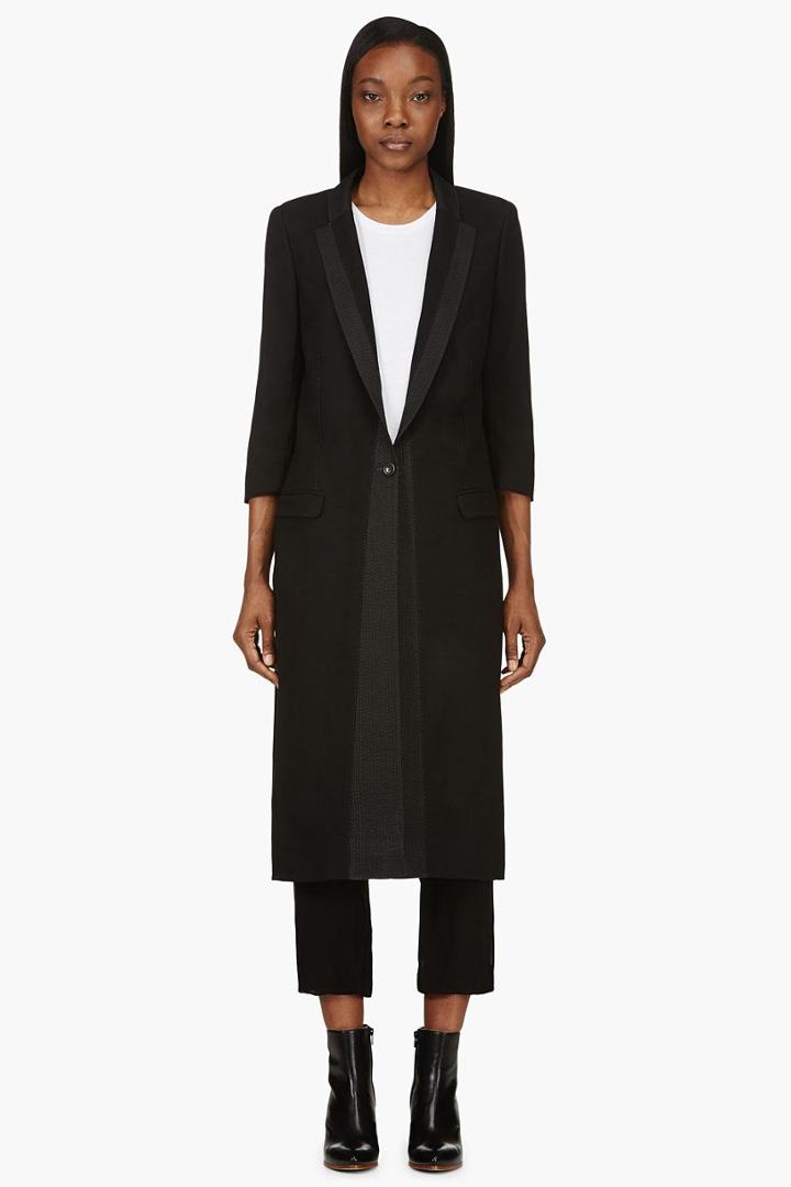 Nicolas Andreas Taralis Black Tacking Trim Long Wool Coat