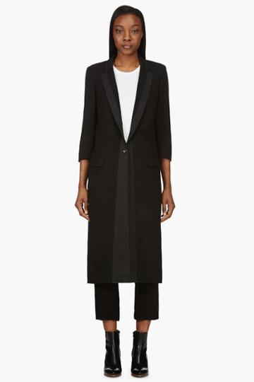 Nicolas Andreas Taralis Black Tacking Trim Long Wool Coat