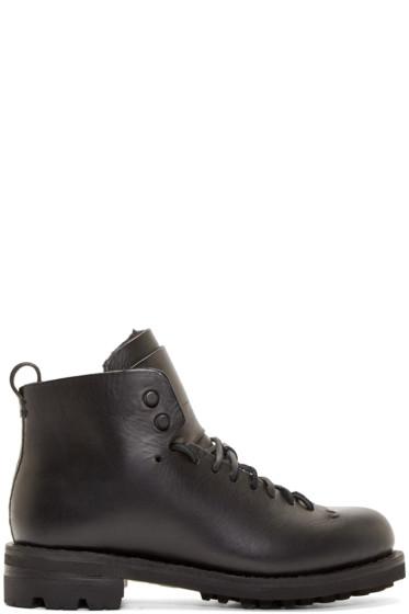 Feit Black Leather And Wool Hiker Boots