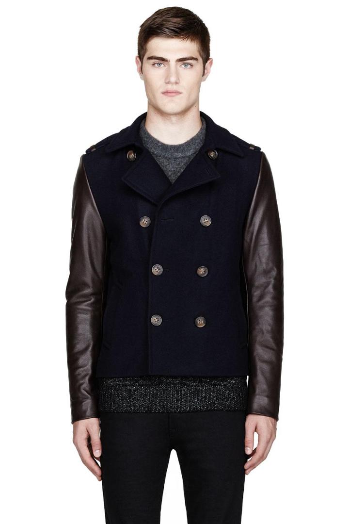 Mackage Navy And Brown Double-breasted Yale Varsity Jacket