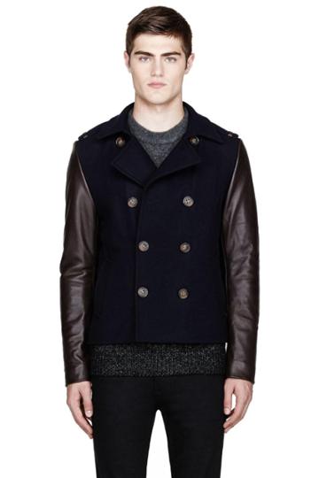 Mackage Navy And Brown Double-breasted Yale Varsity Jacket