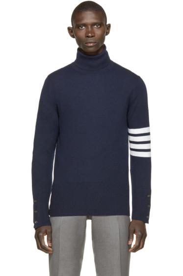 Thom Browne Navy Striped Cashmere Turtleneck