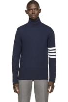 Thom Browne Navy Striped Cashmere Turtleneck