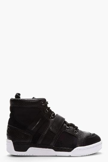 Y-3 Black Leather Multi-strap Velcro High-top Sneakers