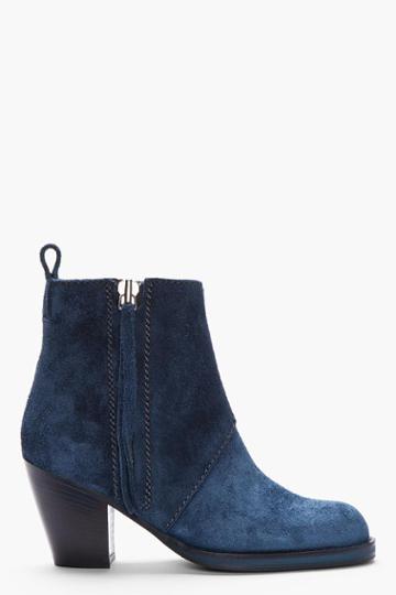 Acne Studios Blue Brushed Suede Pistol Ankle Boots